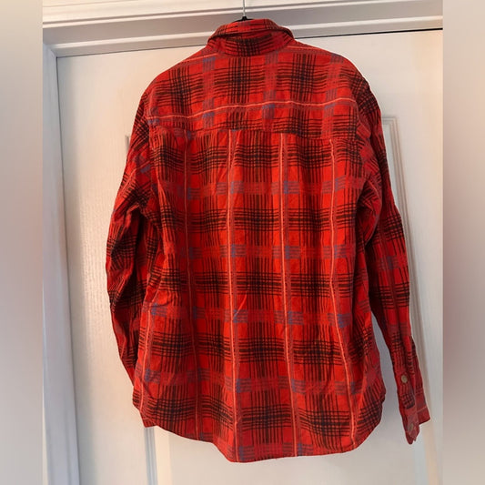 Volcom red plaid denim button down shirts size small