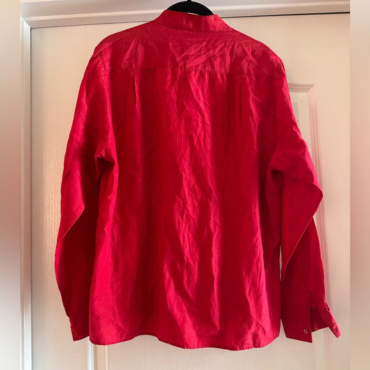 Vintage Royal silk woven red button up shirt size 16