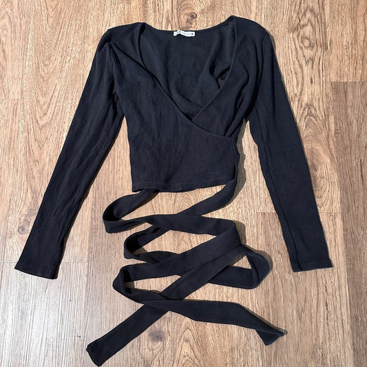 Zara ribbed king tie around long sleeve top size medium