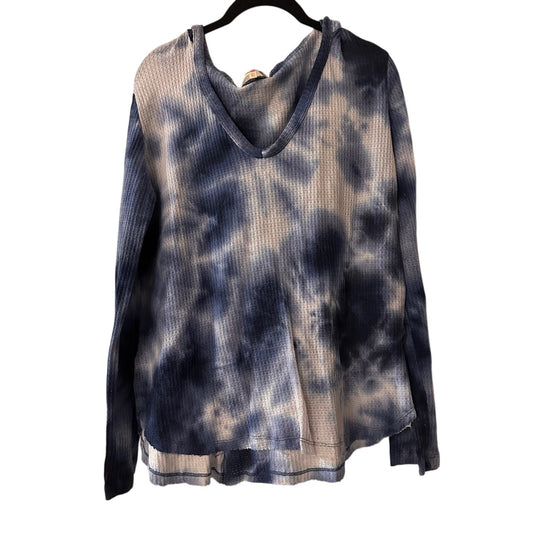 Wishful Park blue and white tie dye thermal waffle knit top size XL