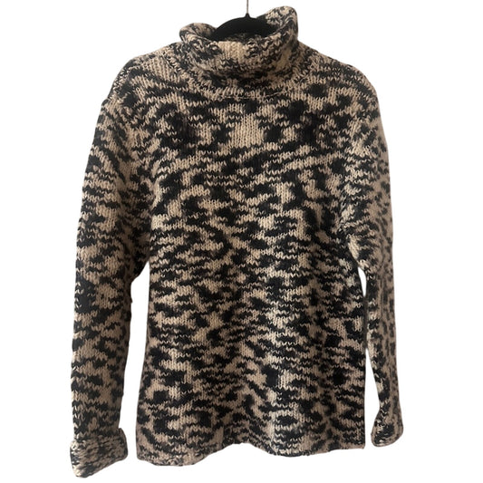 🍷GAP black and white knit 100% wool turtleneck sweater size XL