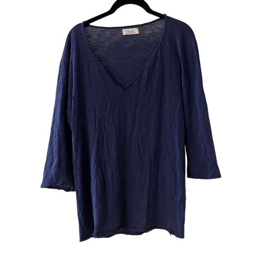 Zara man navy blue lightweight cotton vneck tee size XL