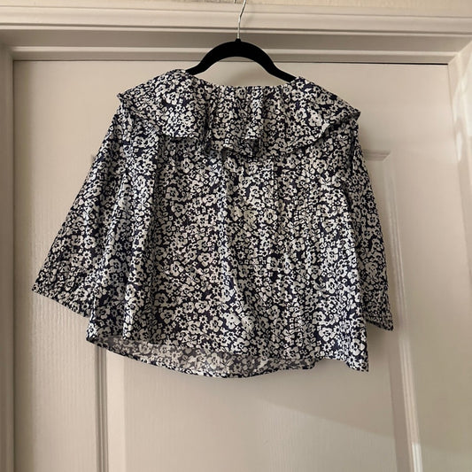 NWT Crewcuts girls white and navy floral print long sleeve shirt size 10