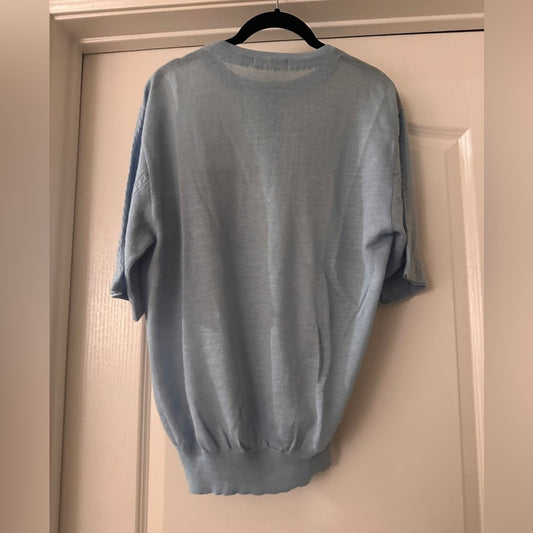 Pierre light blue and white textured Henley shirt size large