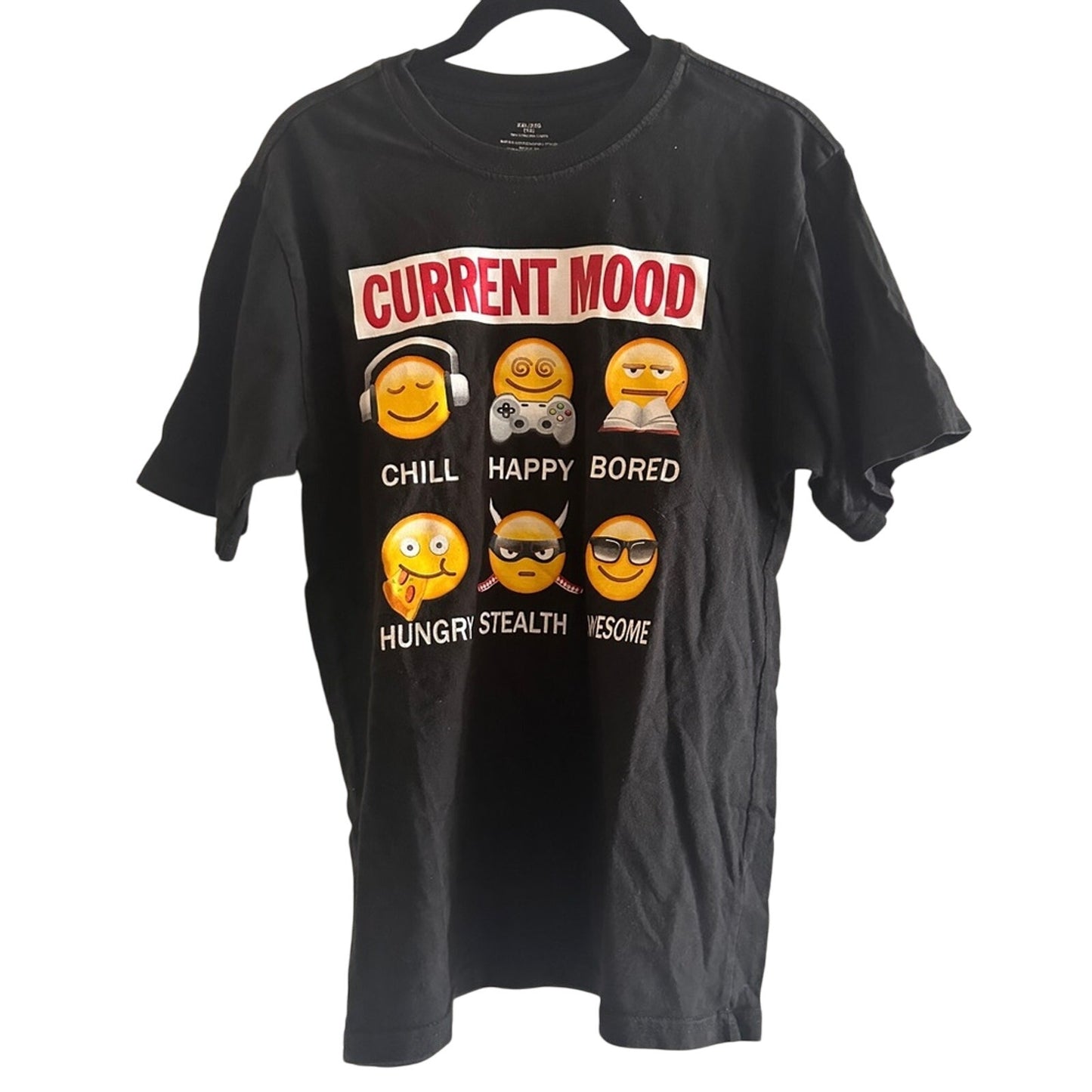 Black Graphic T-Shirt with Emoji Print