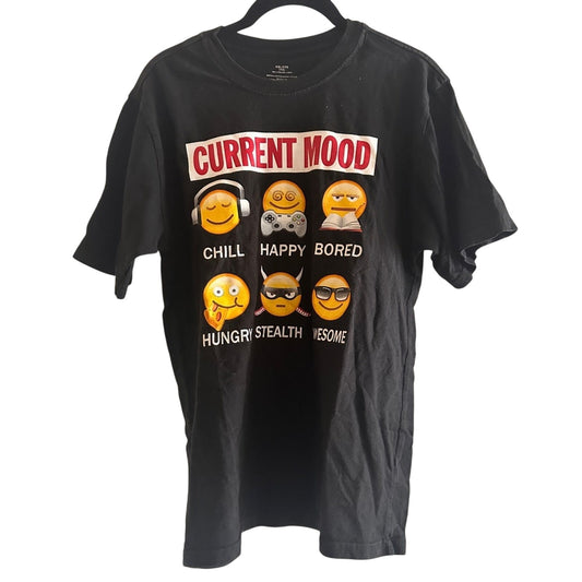 Black Graphic T-Shirt with Emoji Print
