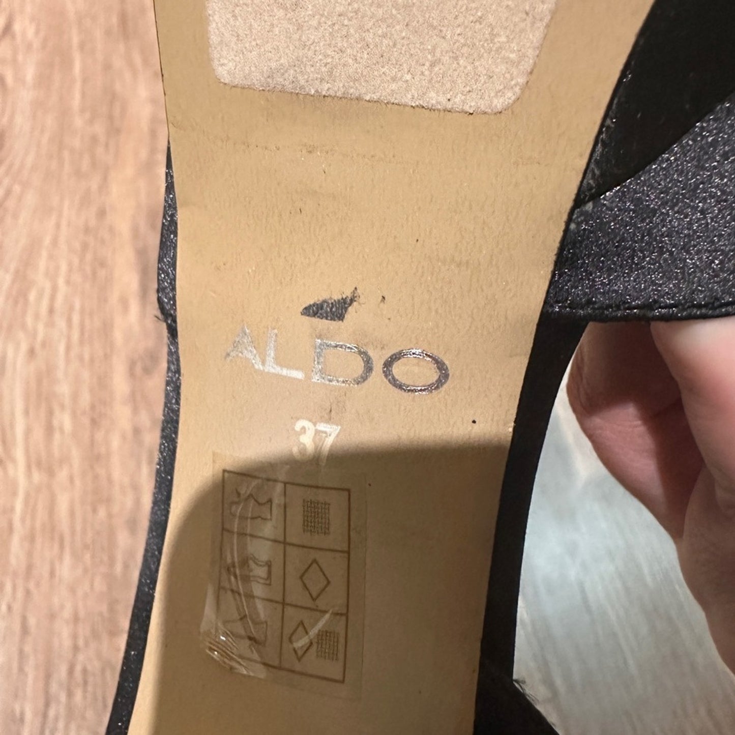 Aldo black platform satin opens toe heels with bow detail size 37/7