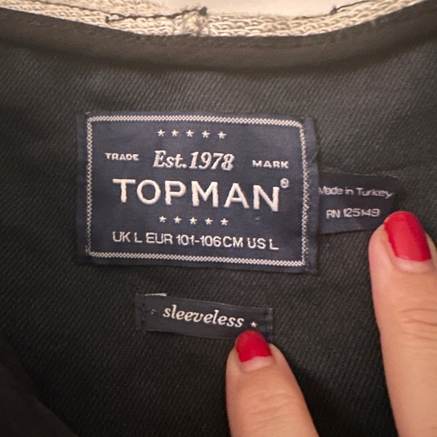 Topman black denim sleeveless hoodie button up size large