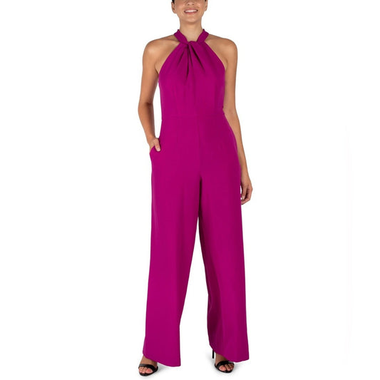 🍷Julia Jordan bright purple twist halter jumpsuit size 8