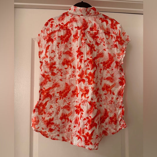 Workshop white and red floral print 100% cotton shirt size XL
