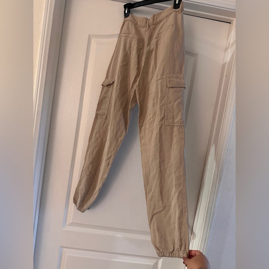 Zara beige linen blend cargo jogger pants size small