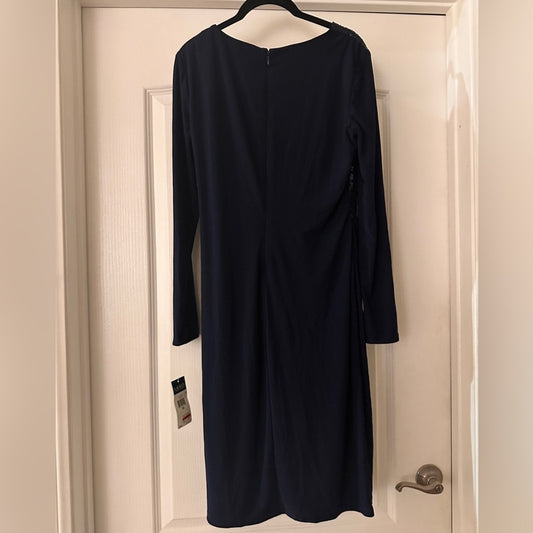 NWT Lauren Ralph Lauren navy blue vneck dress size 10