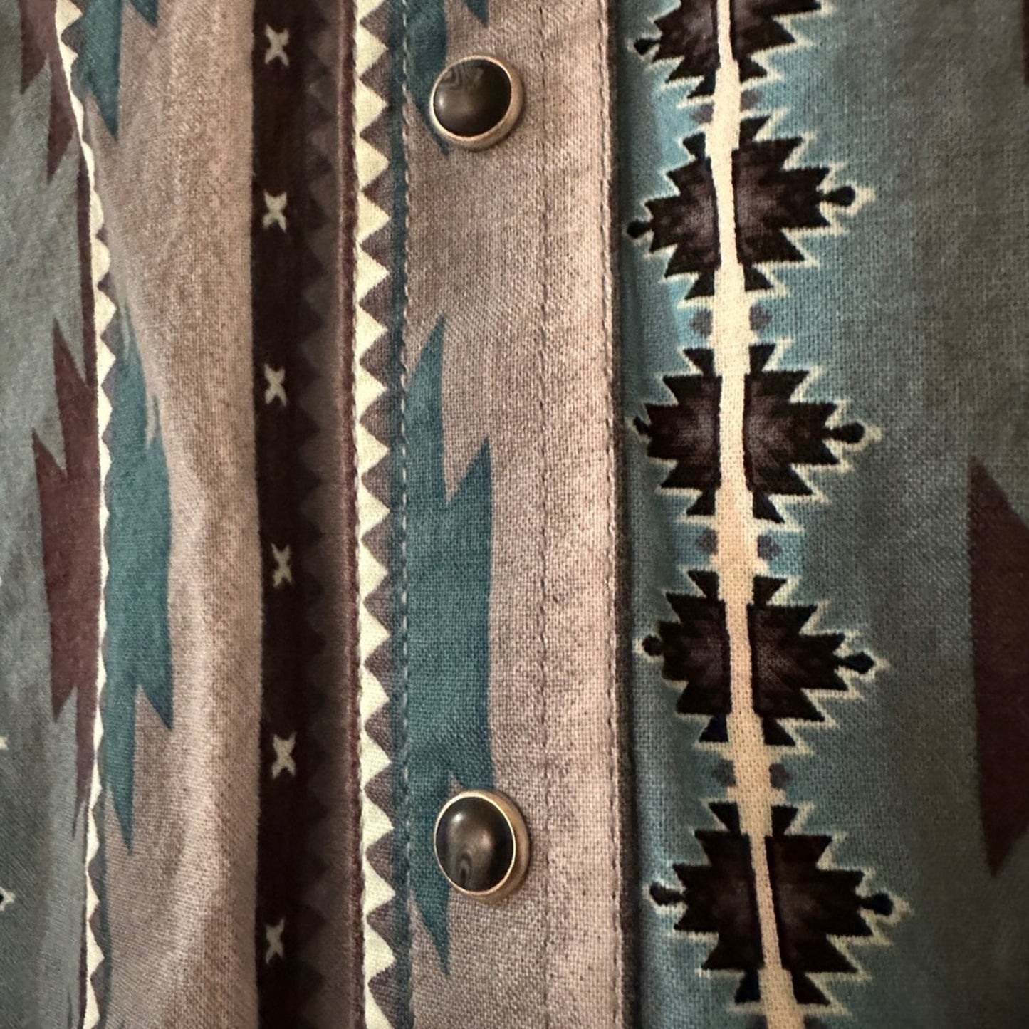 Wangler Western print blue and grey snap button shirt size kids small