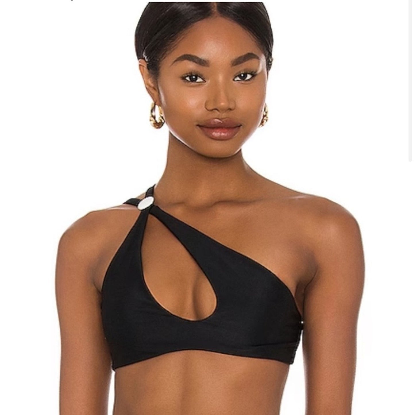 NWT LPA asymmetric one shoulder bikini top in black size small