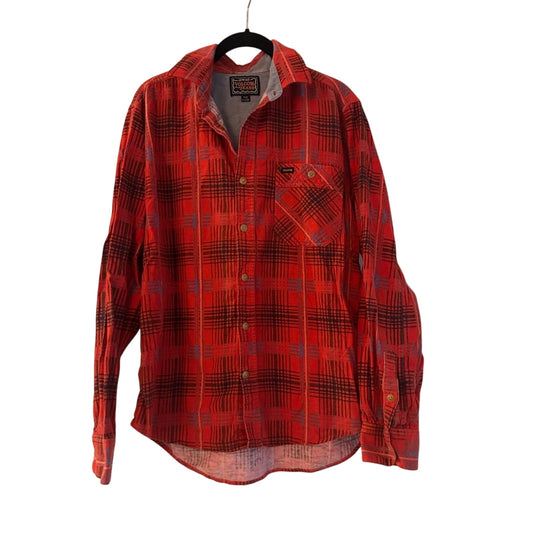 Volcom red plaid denim button down shirts size small
