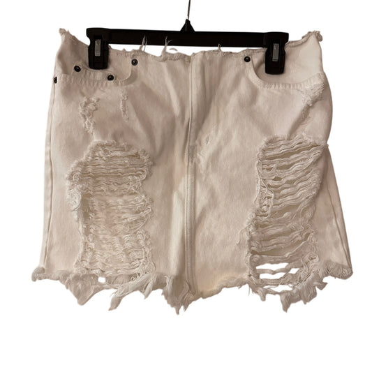 Carmar white distressed denim down rose skirt size 28