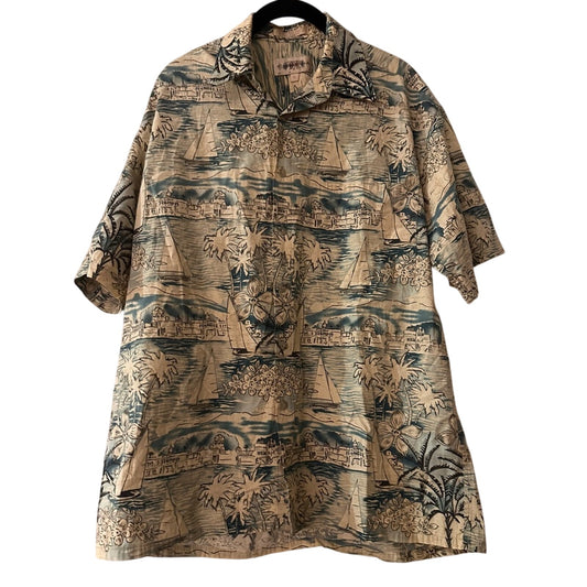 Campia Moda beige and green button up tee shirt size medium