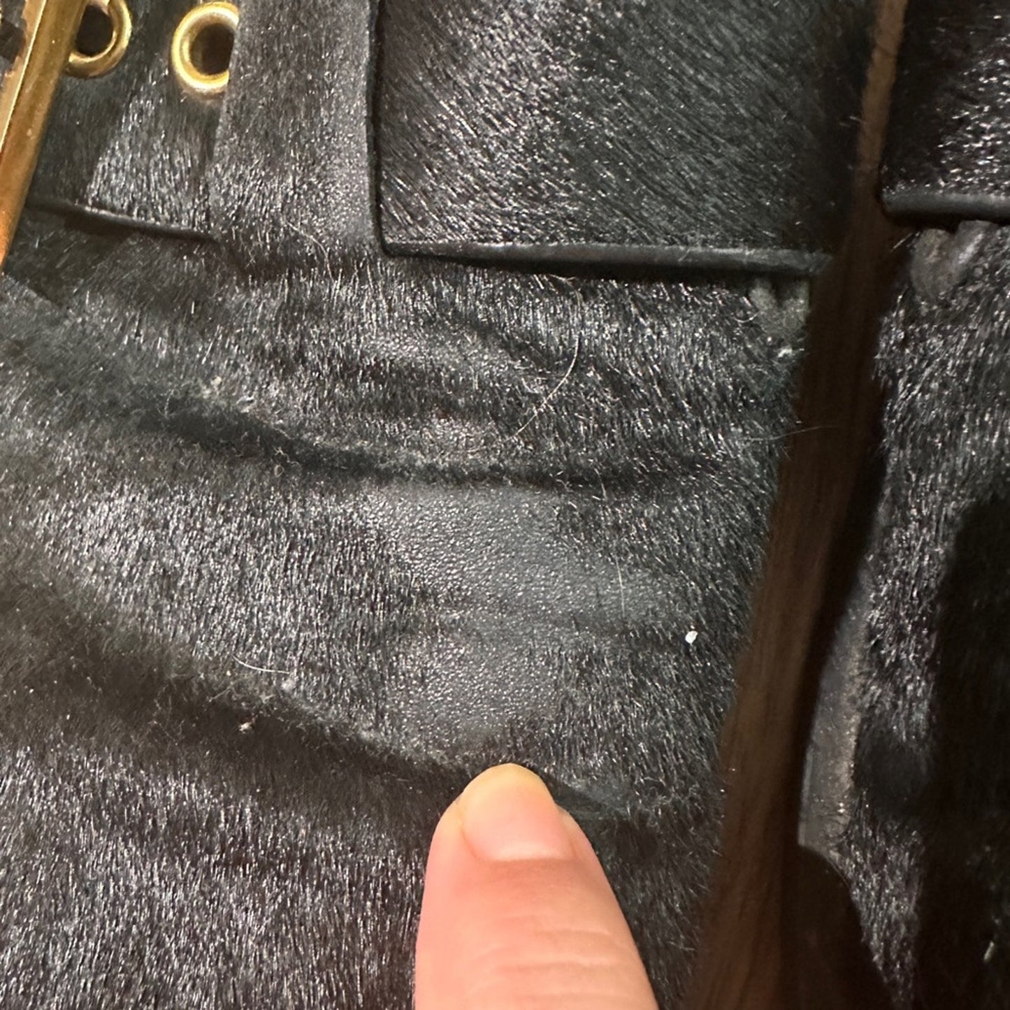 Zara black leather calf hair slides size 7