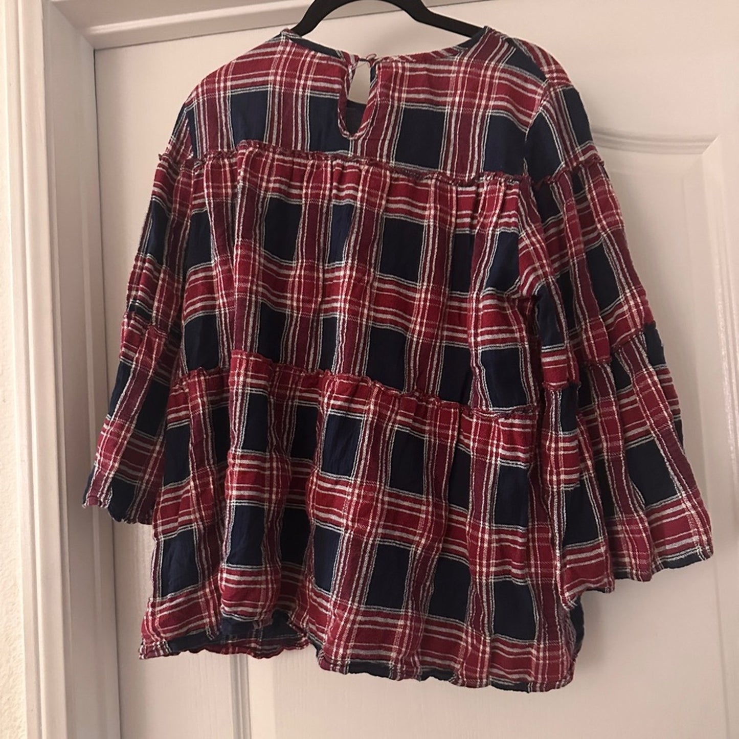 Love + Harmony red navy and white plum flannel blouse size large