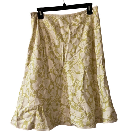 Ann Taylor 100% silk green and cream floral print midi skirt size 6