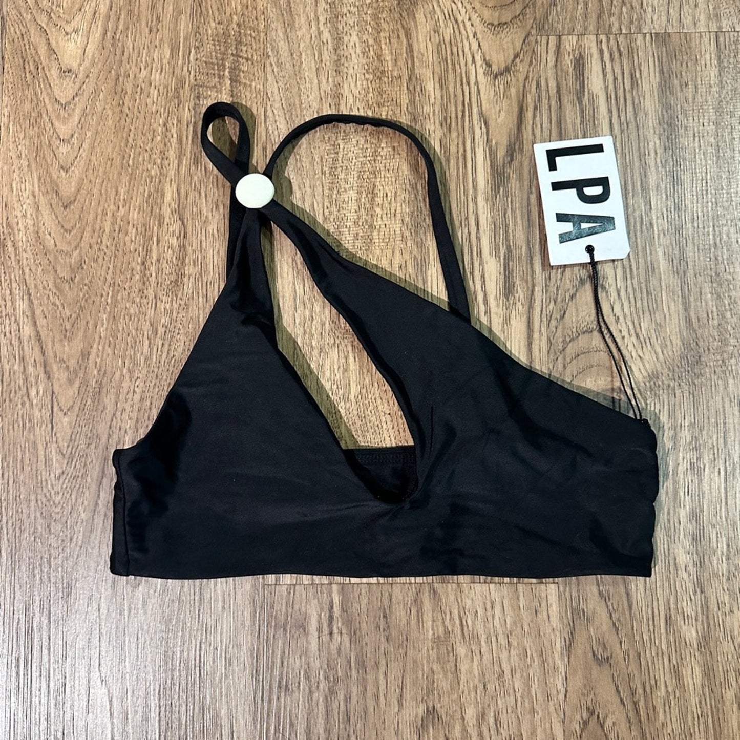 NWT LPA asymmetric one shoulder bikini top in black size small