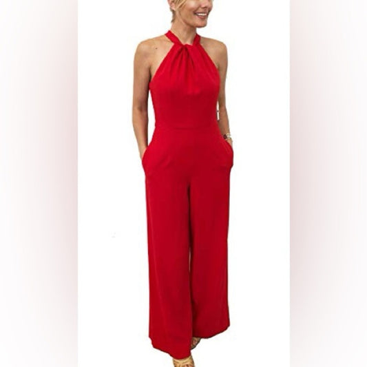 🍷 NWT Julia Jordan red twist front halter jumpsuit size 10