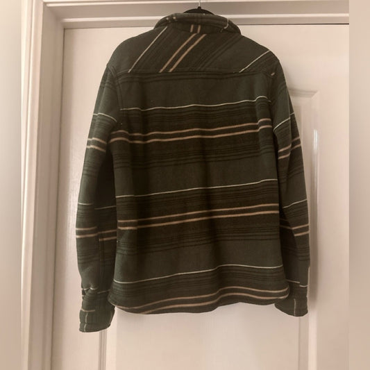 O’Neil green and tan fleece striped button down shirt size small
