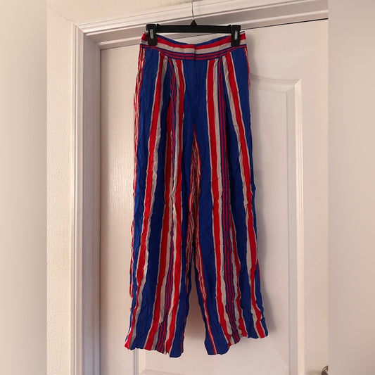 & other stories red white and blue striped chiffon pants size 4