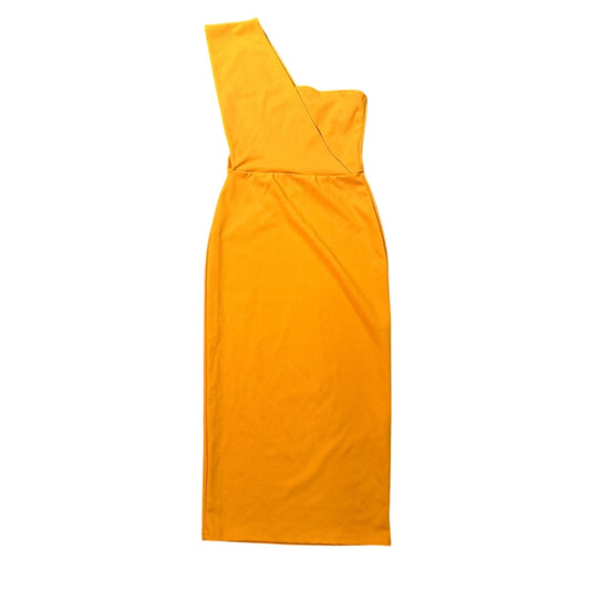 NWT prettylittlething bright yellow draped one shoulder midi dress size 4