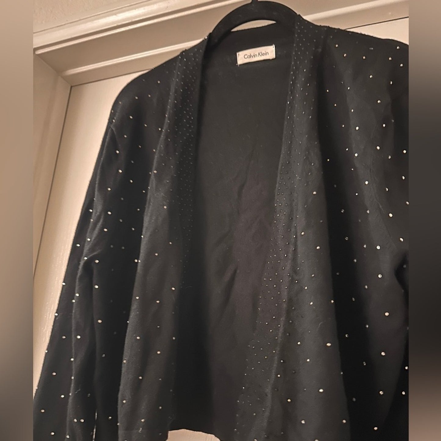 Calvin Klein black knit rhinestone cardigan