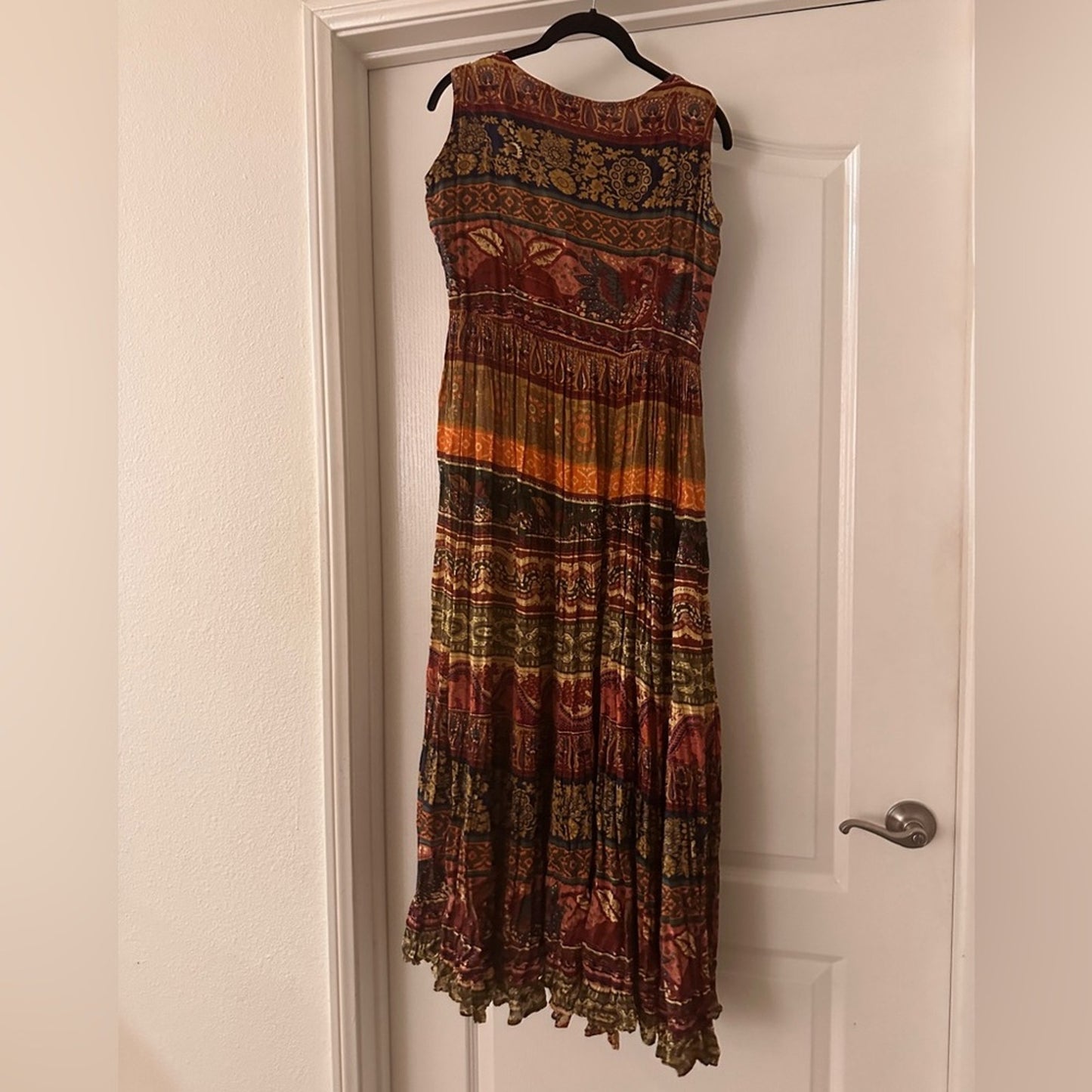 Bila vintage gauze Indian black print maxi dress size large