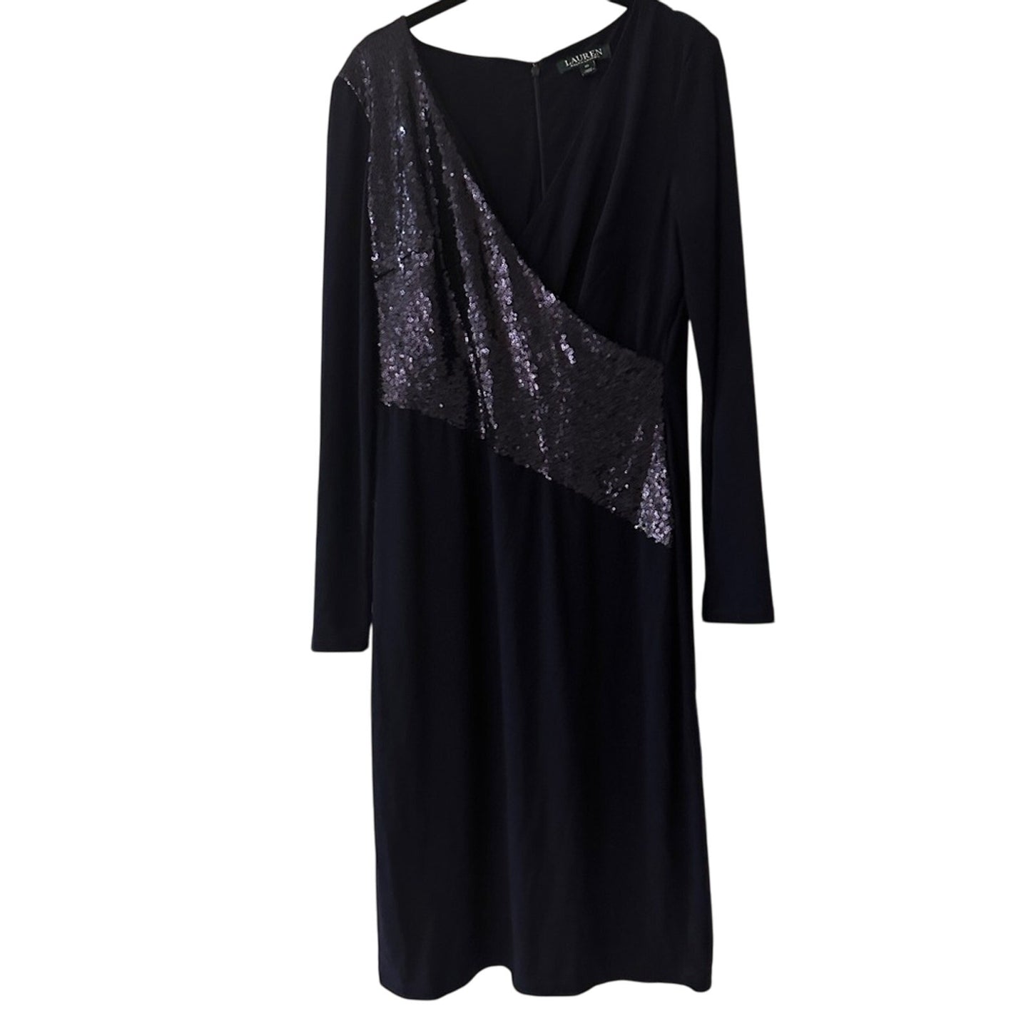 NWT Lauren Ralph Lauren navy blue vneck dress size 10