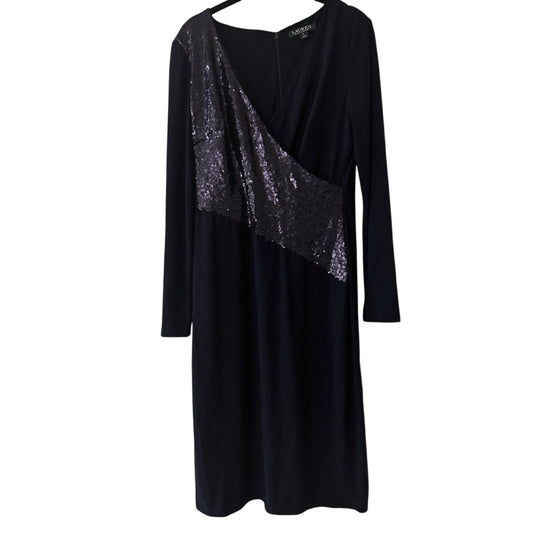 NWT Lauren Ralph Lauren navy blue vneck dress size 10