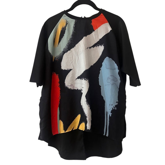 Zara abstract print multicolored short sleeve blouse size medium