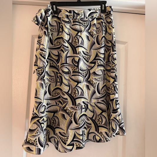 Ideology black great and yellow kaleidoscope print wrap midi skirt size 6