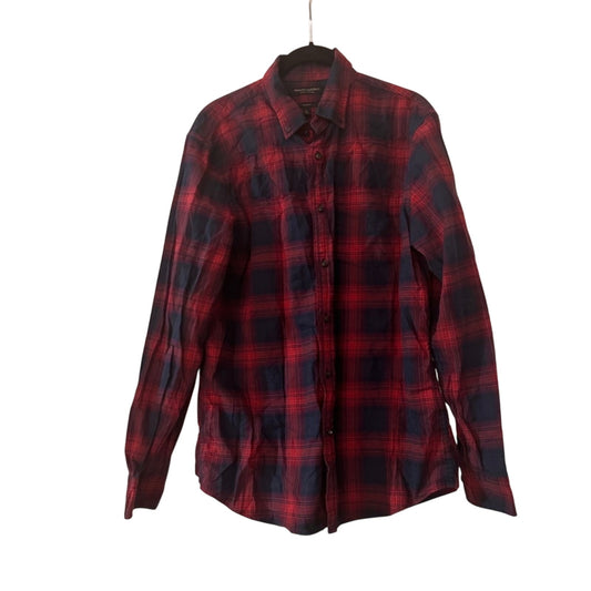 Banana Republic navy and red cotton luxe flannel button up shirt size medium