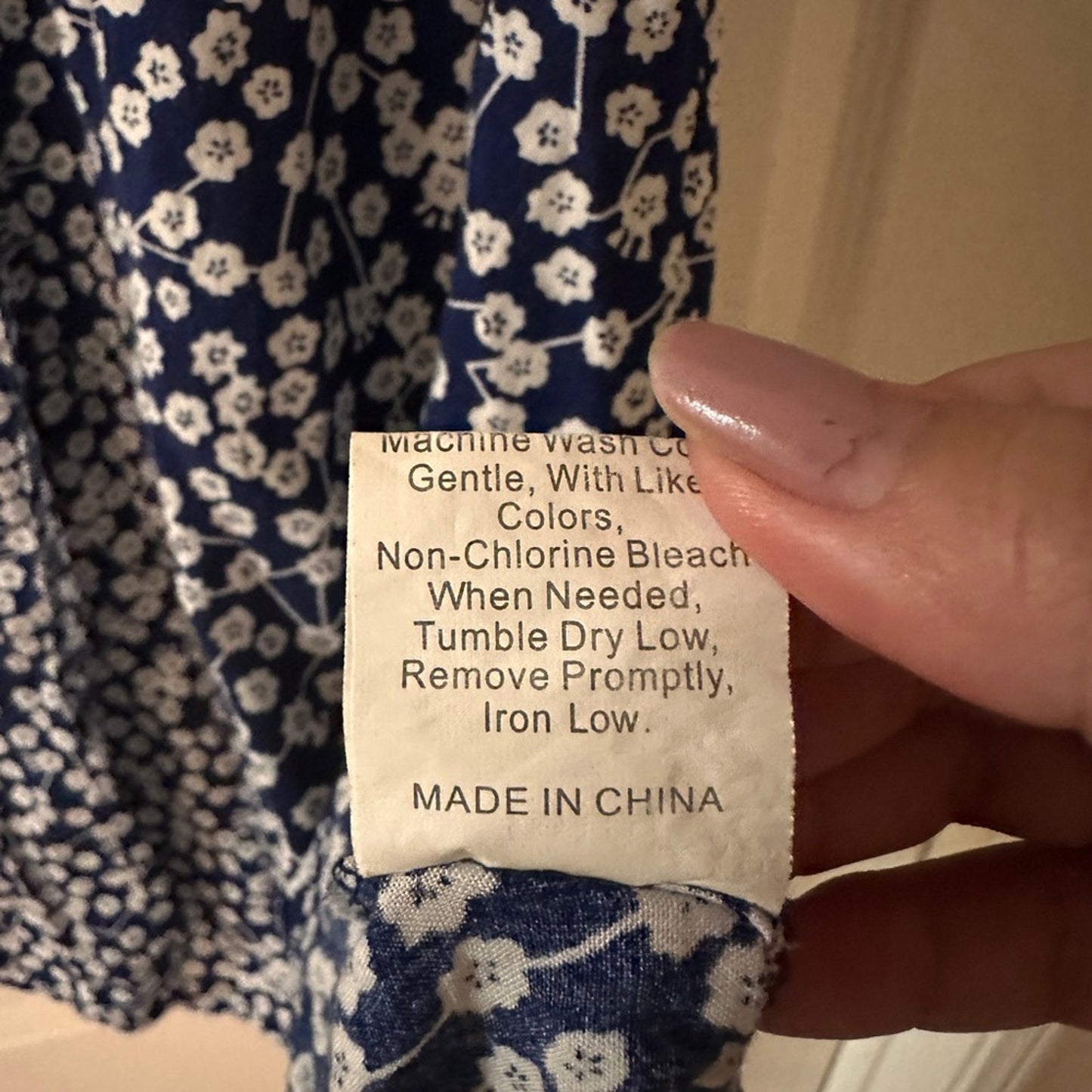 Blue and white micro floral print elastic waist sundress size small