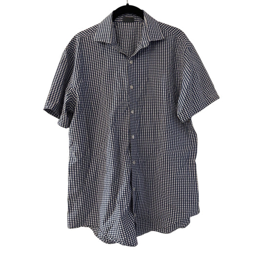 Keneth Cole Reaction blue gingham button up shirt neck size 15.5in
