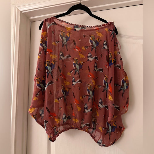 Trendology sheer chiffon bird print blouse size small