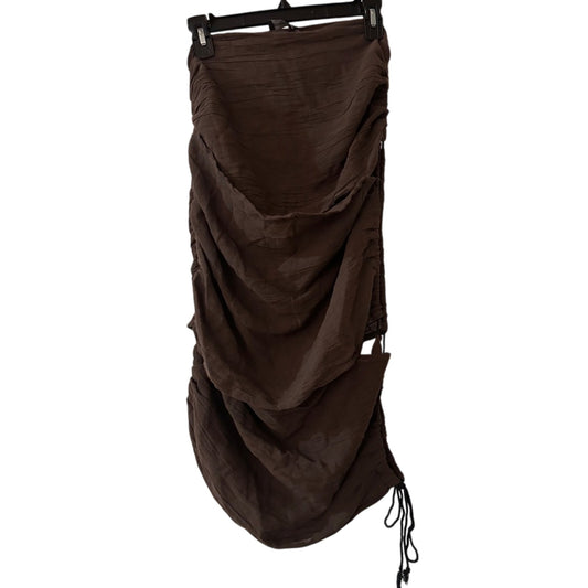 Prettylittlething brown 100% cotton gauze cut out midi skirt size 8