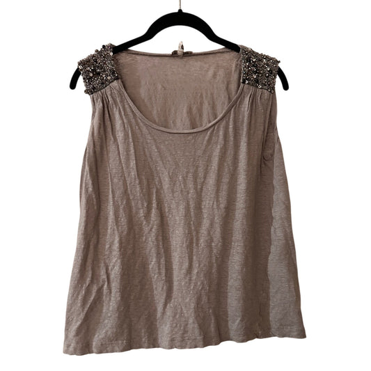 🍷Joie Grey 100% linen embellished tank size medium