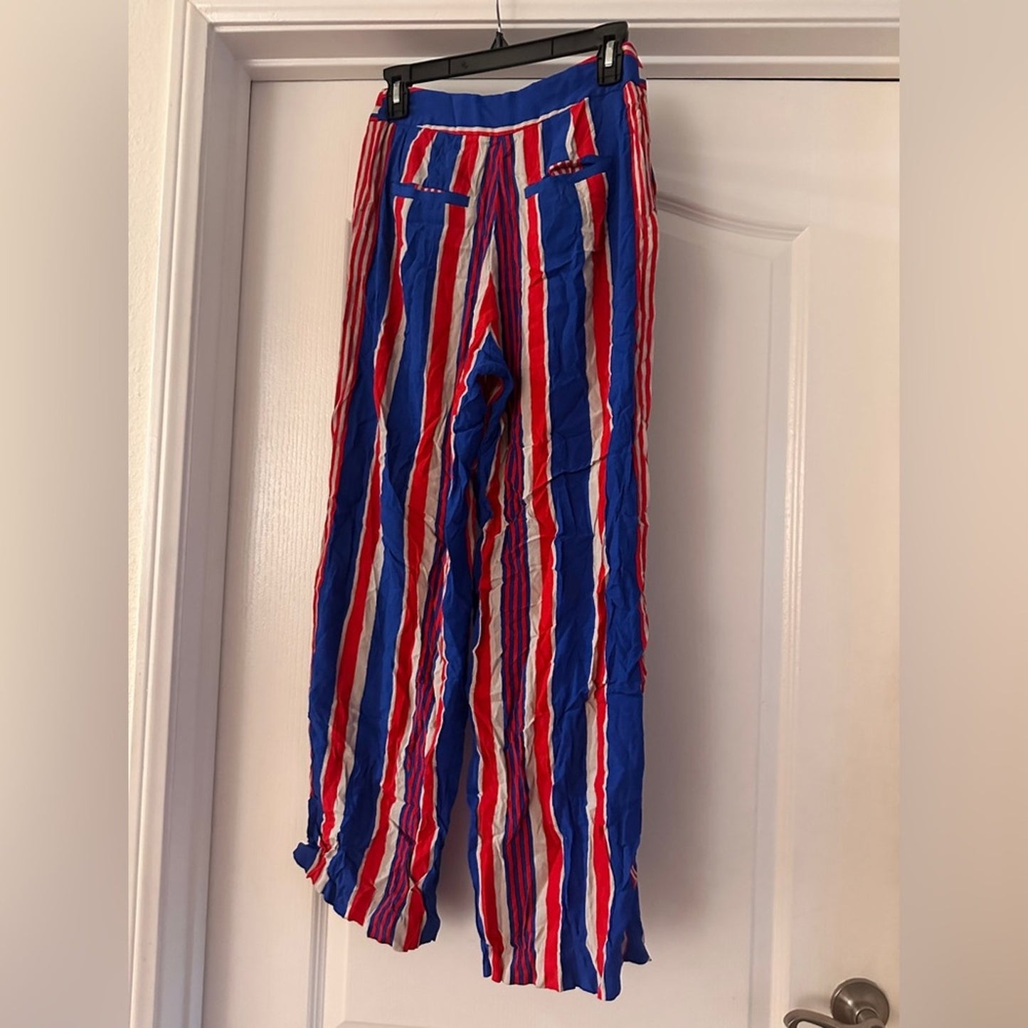 & other stories red white and blue striped chiffon pants size 4