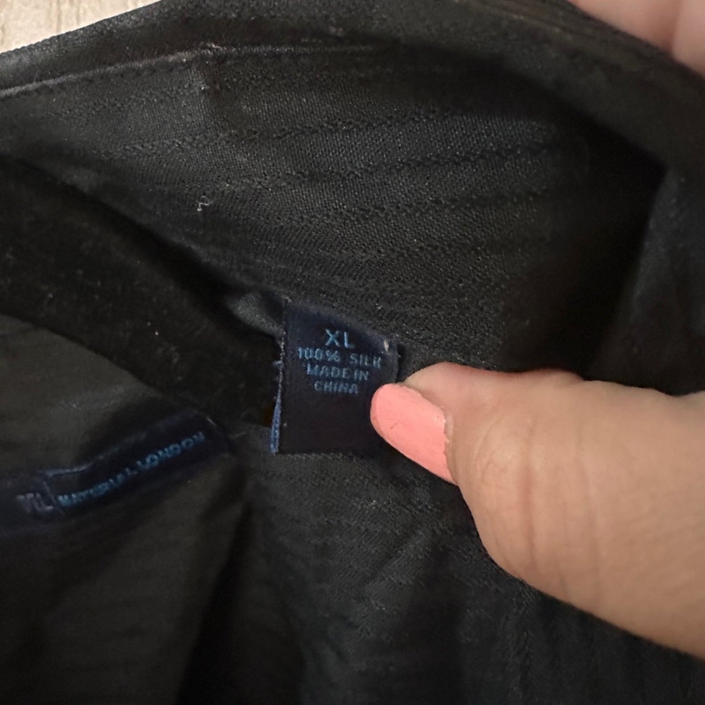 Material London 100% silk black button up shirt size XL