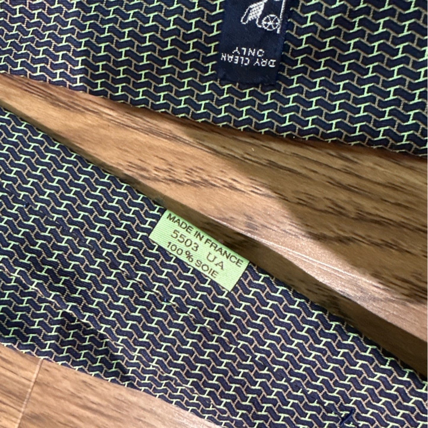 Hermes green and blue 100% silk tie