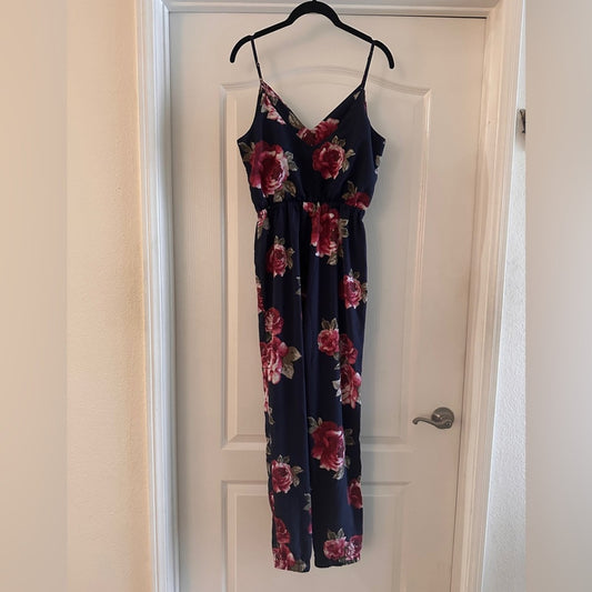 Forever 21 navy and floral tank jumpsuit size medium