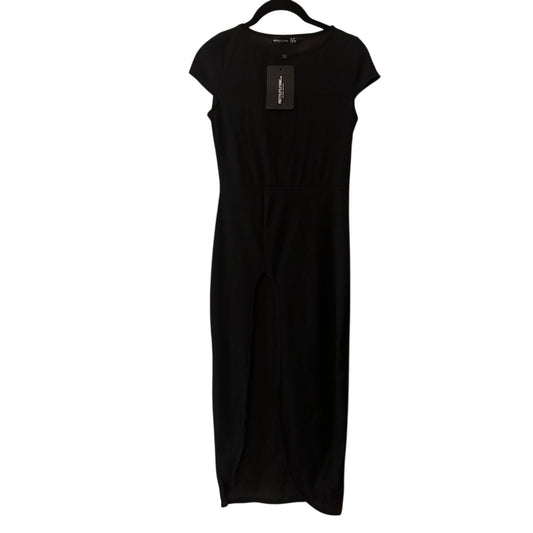 NWT prettylittlething black extreme slit cap sleeve midi dress size 6