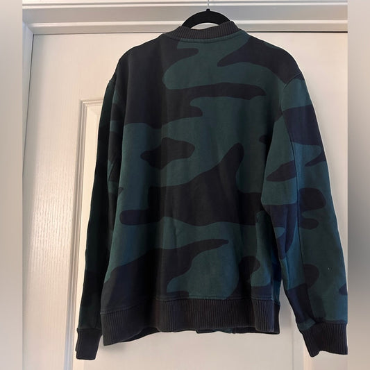 WESC black and green camo print snap button bomber jacket size small