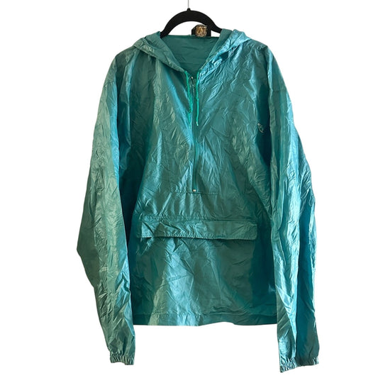 Vintage travel turquoise light weight hooded winbreaker size XL