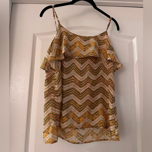 Collective concept green and yellow printed tank blouse size small