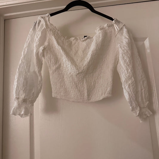 Zara white puff sleeve crop top size medium